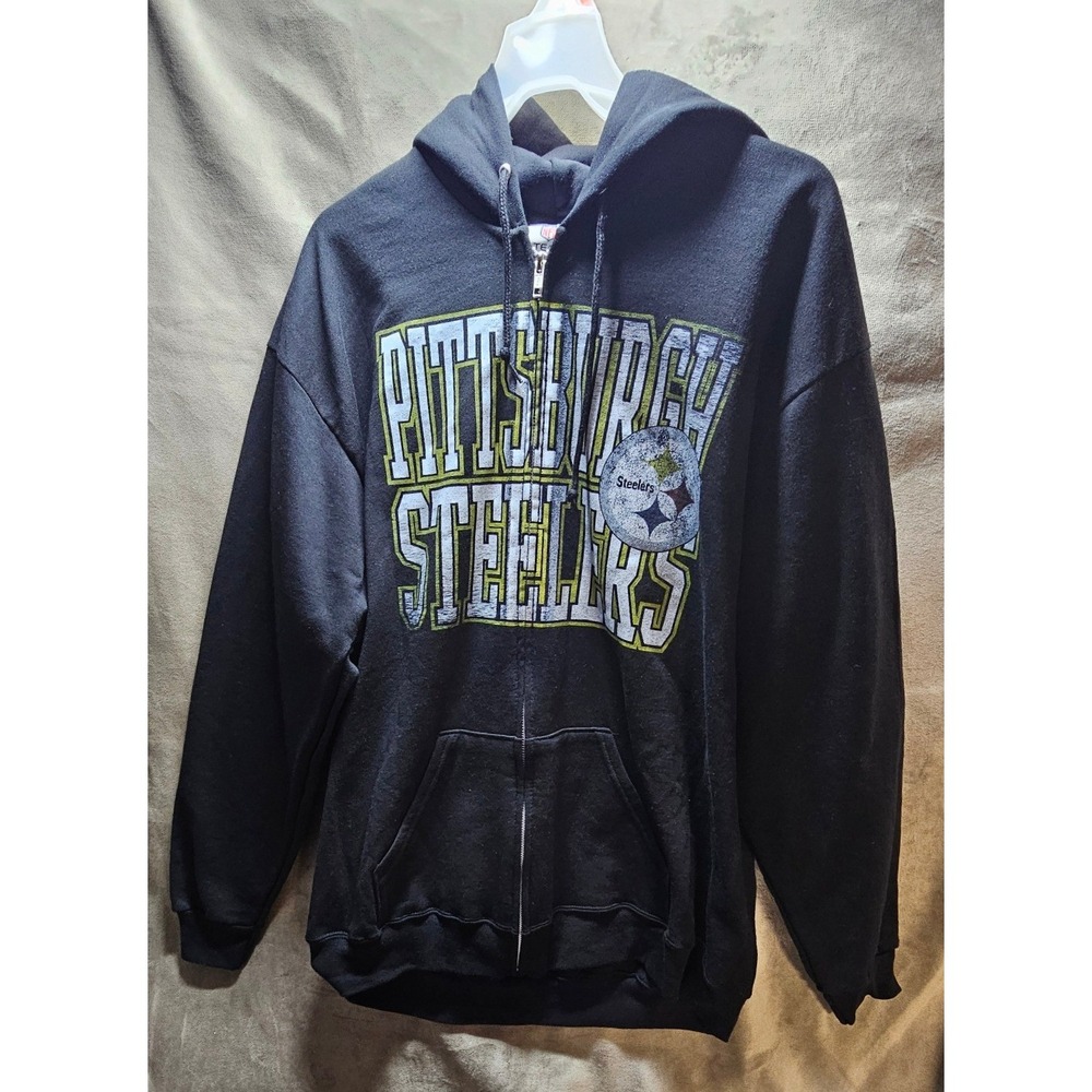 NFL Team Apparel Pittsburgh Steelers Zip Up Hoodie Black Mens Large NWT Football